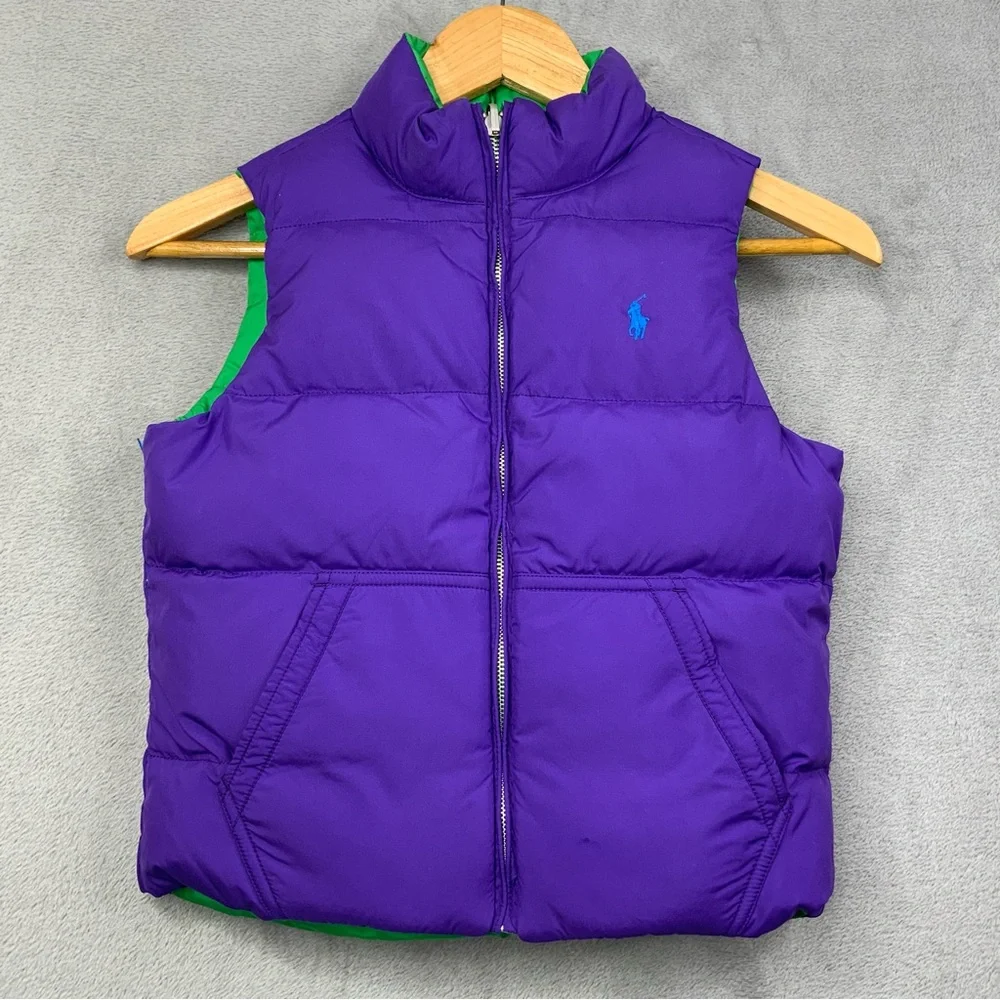 Ralph Lauren Purple/Green Reversible Full-Zip Puffer Vest. Kids Size Med. (8-10)